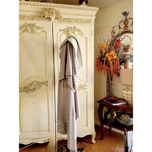 Vintage Joan Boyce Gray Embellished Dressy Scarf/wrap 90"x40" NWOT - Picture 2 of 9